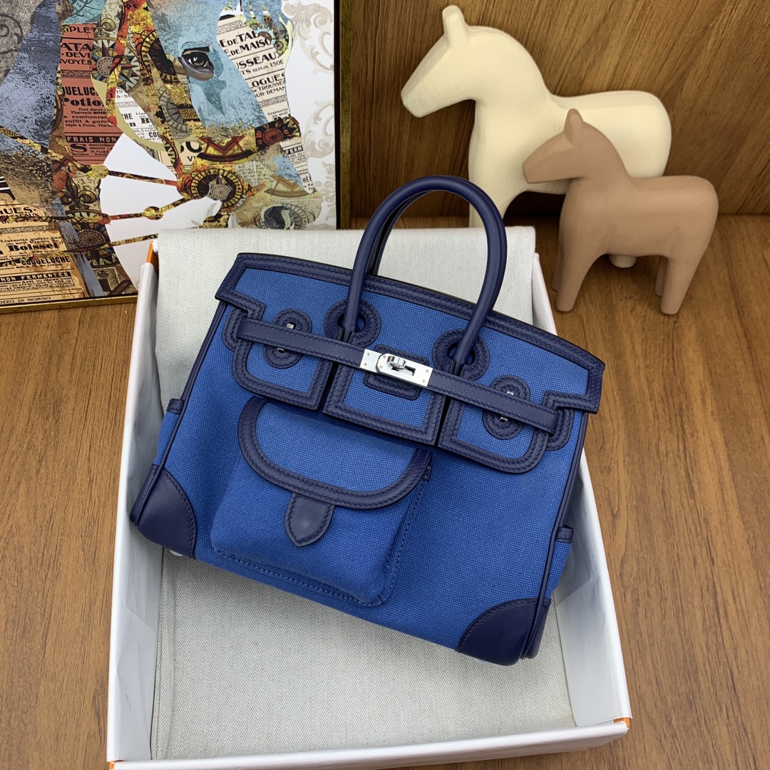 Hermes Cargo Birkin 25CM Limited Edition Canvas Handbag Blue